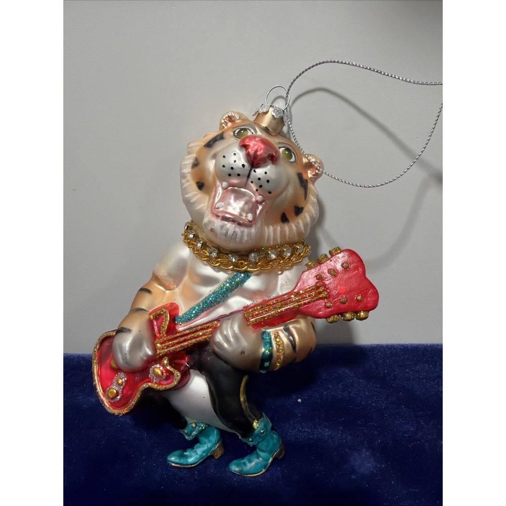 Tiger Guitar Glass Christmas Ornament by Place & Time NWT 5.5"